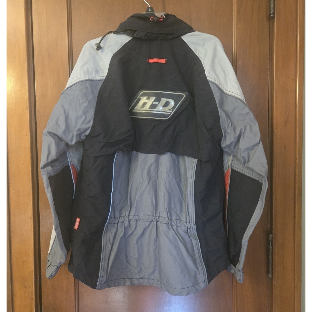 Harley-Davidson Windbreaker Black Gray Mens Medium Logo Hooded Motorcycle EUC - Picture 2 of 13